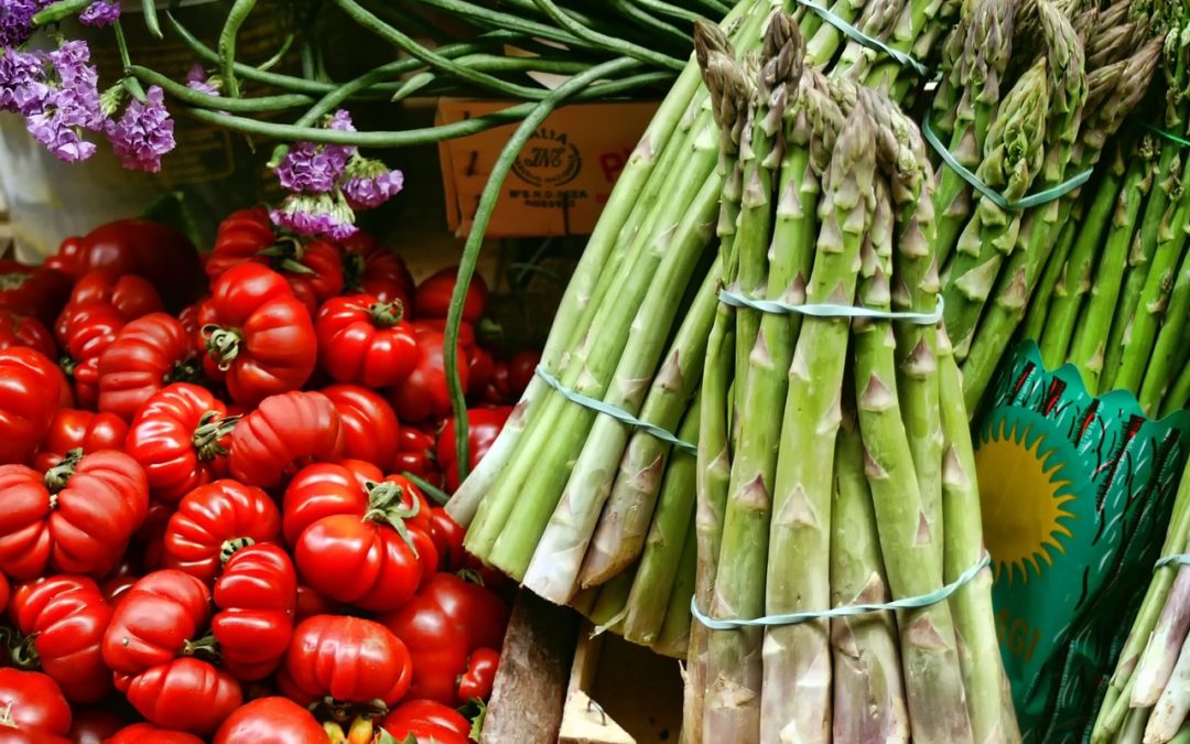 Bunch of Asparagus with Tomatoes Overhead